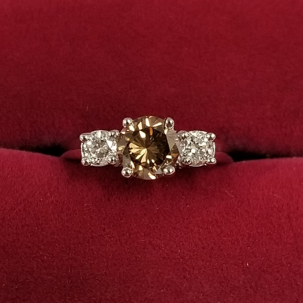 14k White Gold 3 Stone Diamond Wedding Ring